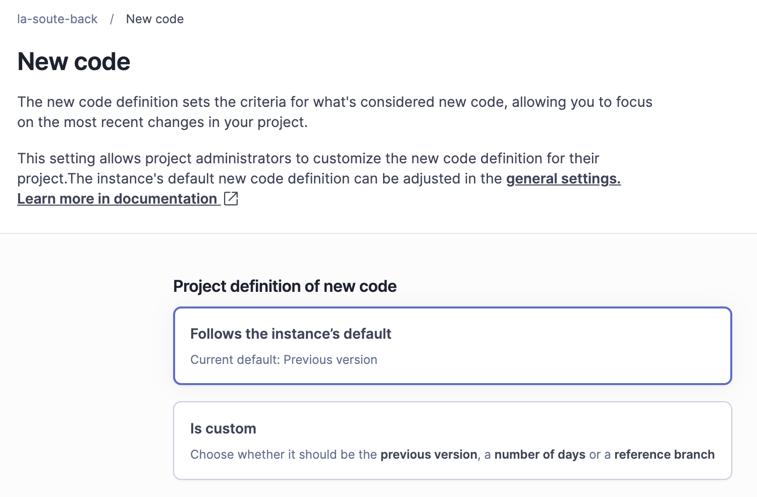 Paramètrage de ce qui est considéré comme New Code dans SonarQube