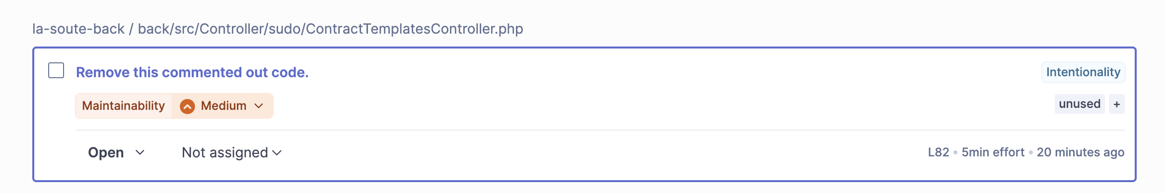 Première issue SonarQube